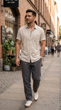 Men’s Light Beige Casual Short Sleeve Shirt – Premium Cotton Summer Shirt for Men | Stylish Relaxed Fit Button down Shirt