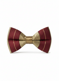 Burgundy and Gold Striped Men's Bow Tie, Premium Pre-Tied Maroon Tuxedo Bowtie with Metallic Accents, Adjustable Necktie