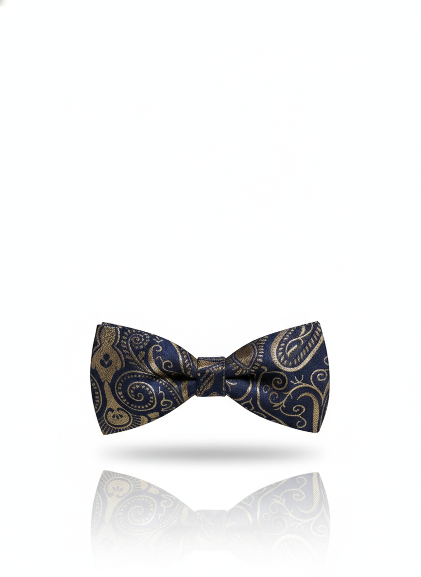 Sophisticated Navy Blue And Gold Paisley Men's Bow Tie