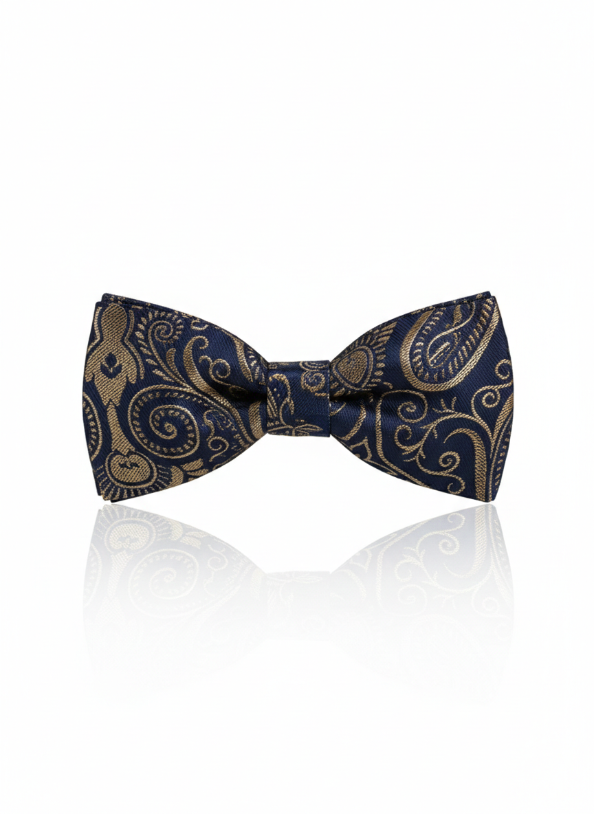 Elegant Navy Blue And Gold Paisley Men's Bow Tie