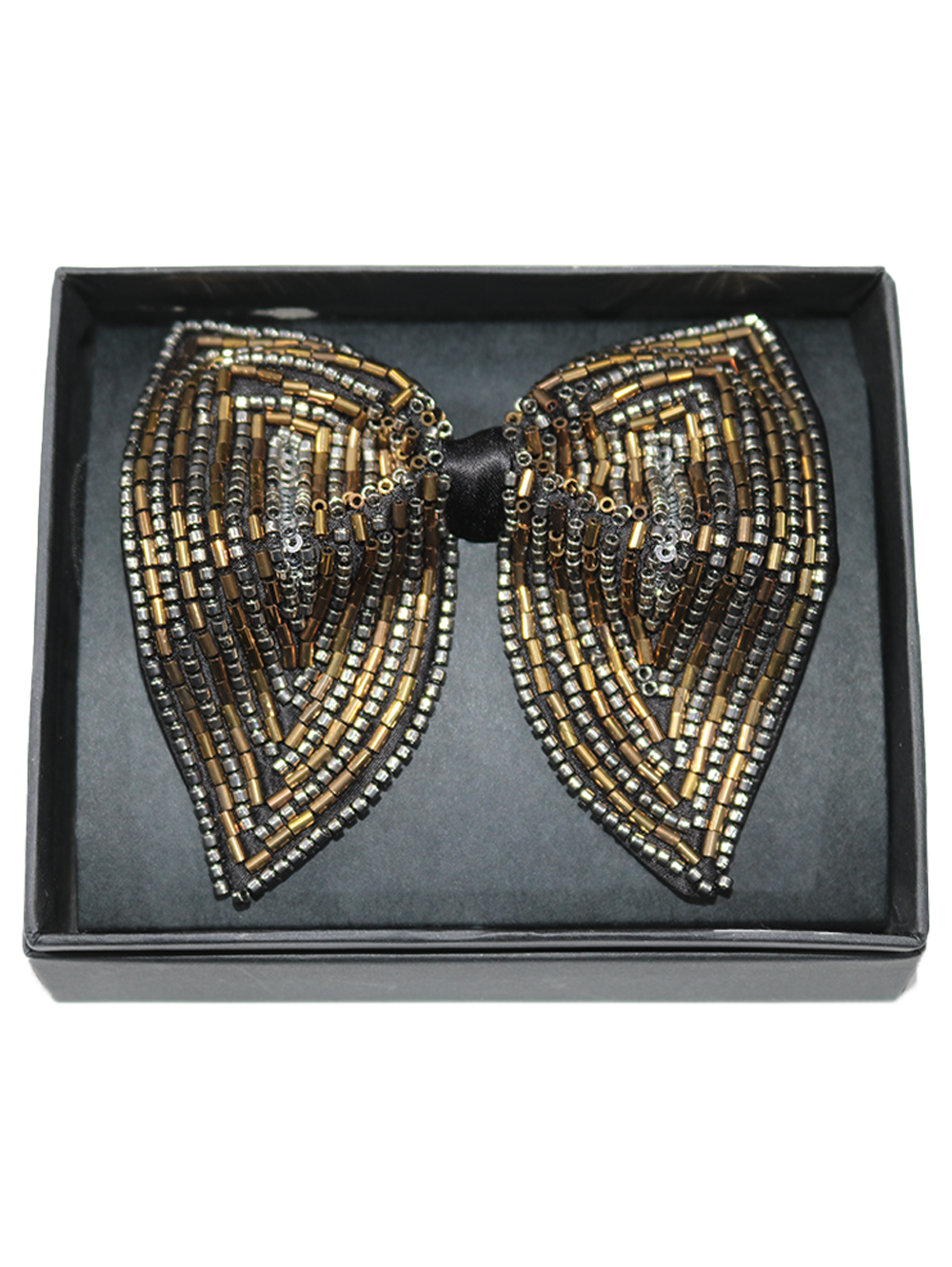 Luxurious Gold Bronze and Silver Beaded Statement Bow Tie
