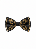 Handcrafted Beaded Men's Bow Tie, Premium Black Silk Satin Formal Bowtie with Gold Bead Embroidery