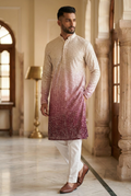 Men’s Ombre Sequin Designer Kurta Pajama in Wine & Cream