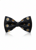 Elegant Black Bow Tie with Gold and Blue Polka Dots