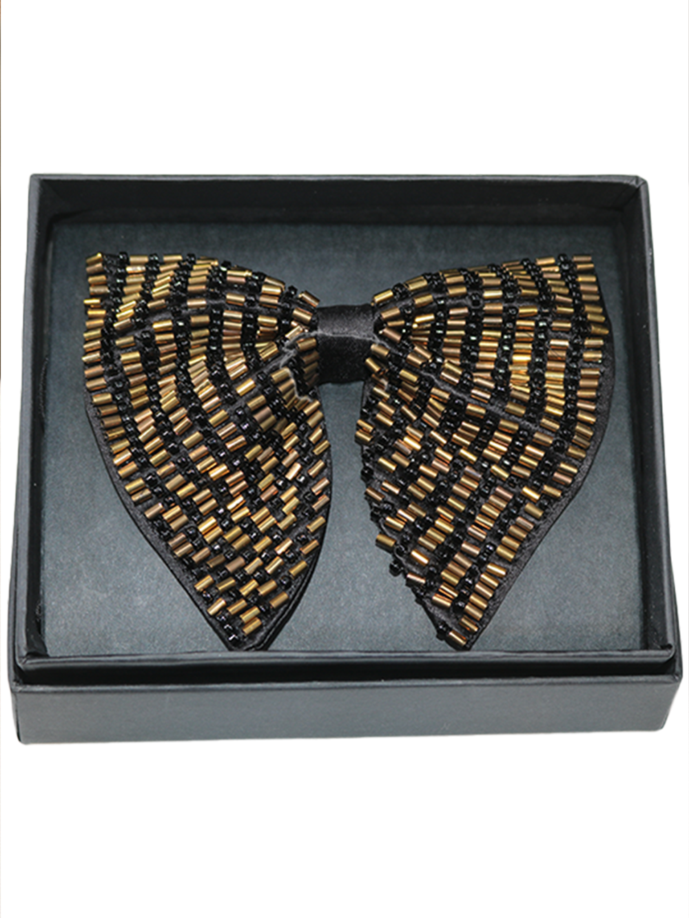 Elegant Black and Gold Beaded Bow Tie Luxury Accessory