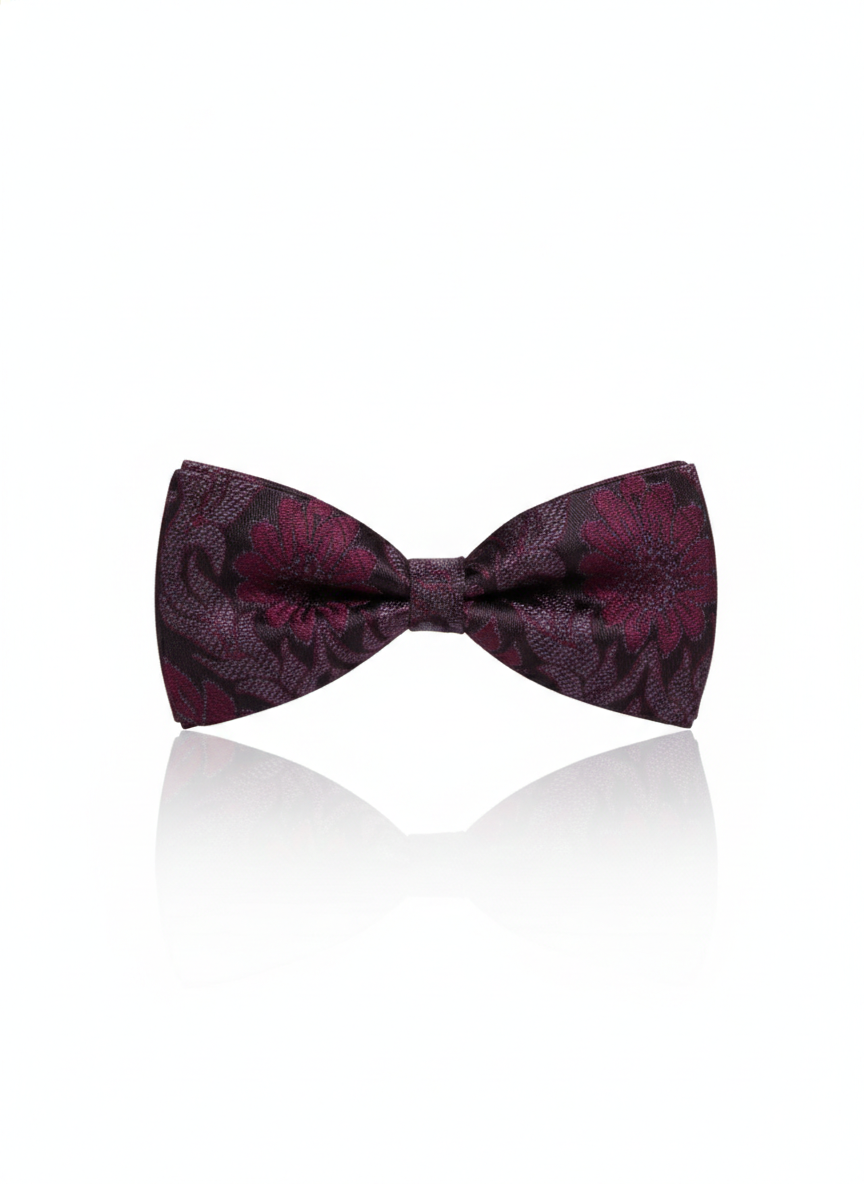 Sophisticated Burgundy Wine and Mauve Floral Men's Bow Tie