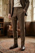 Men's British Tan Herringbone Tweed Tailored  Trousers