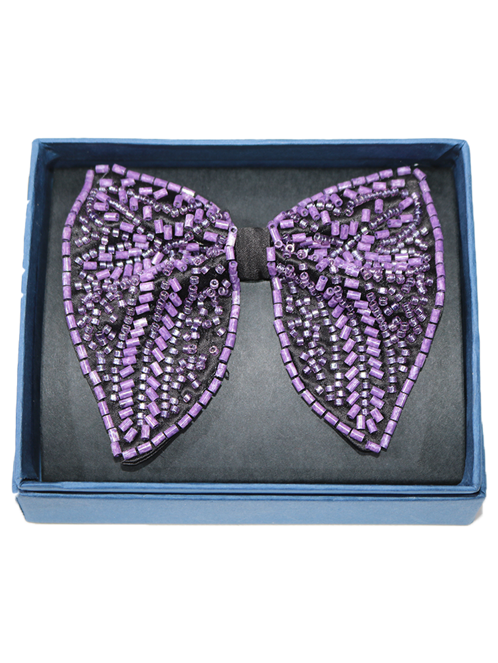 Exquisite Purple and Black Beaded Bow Tie Statement Accessory