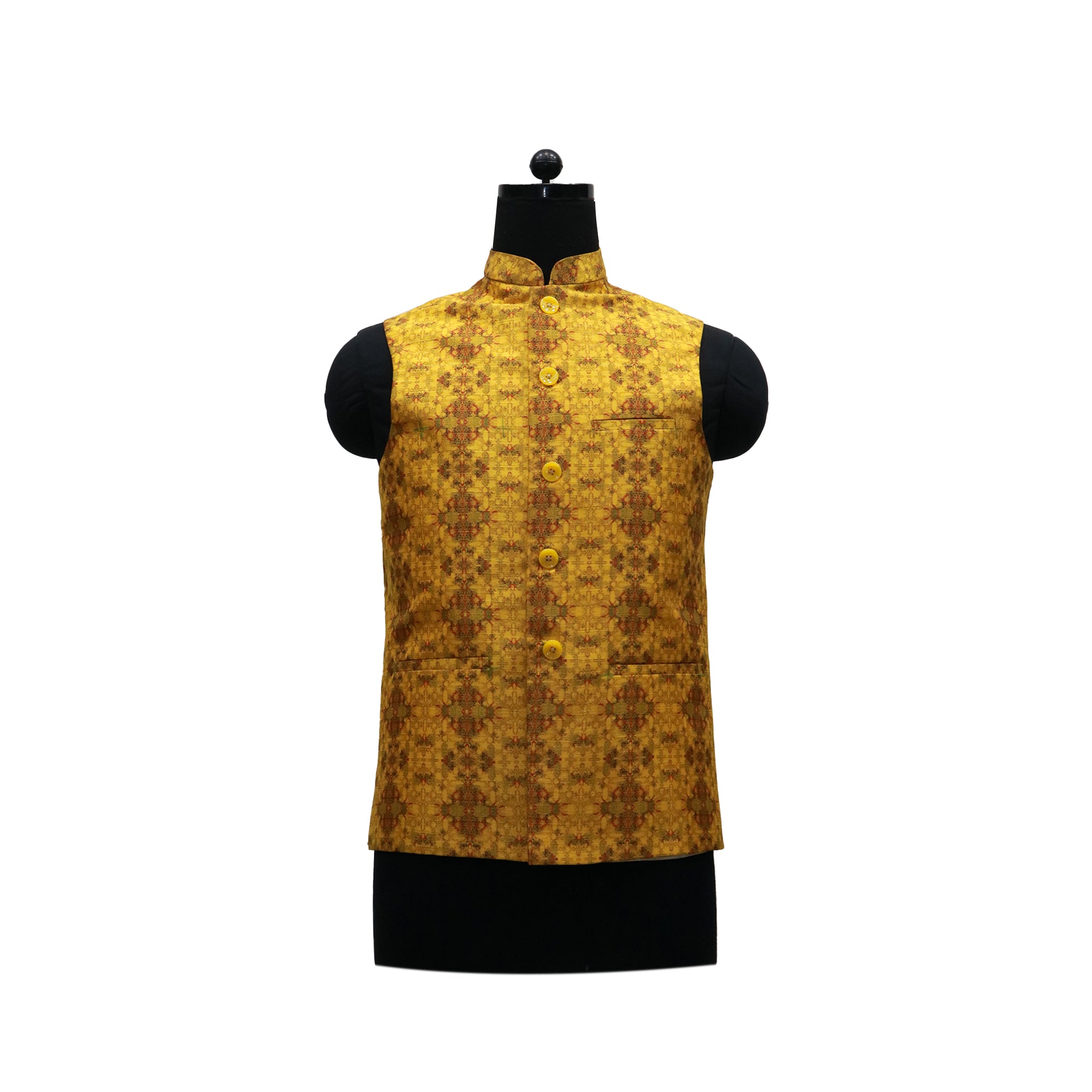 Men’s Mustard Textured Nehru Jacket with Ivory Kurta Pajama – Festive & Wedding