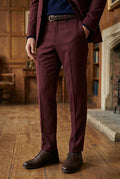 Men's Burgundy Brushed Wool Flannel Tailored  Trousers