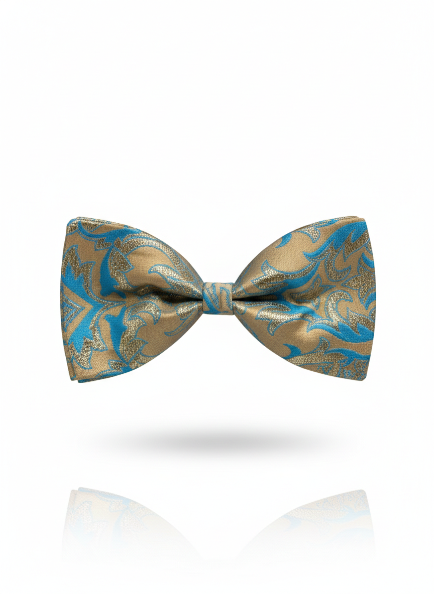 Vibrant Gold And Light Blue Baroque Pattern Men's Bow Tie