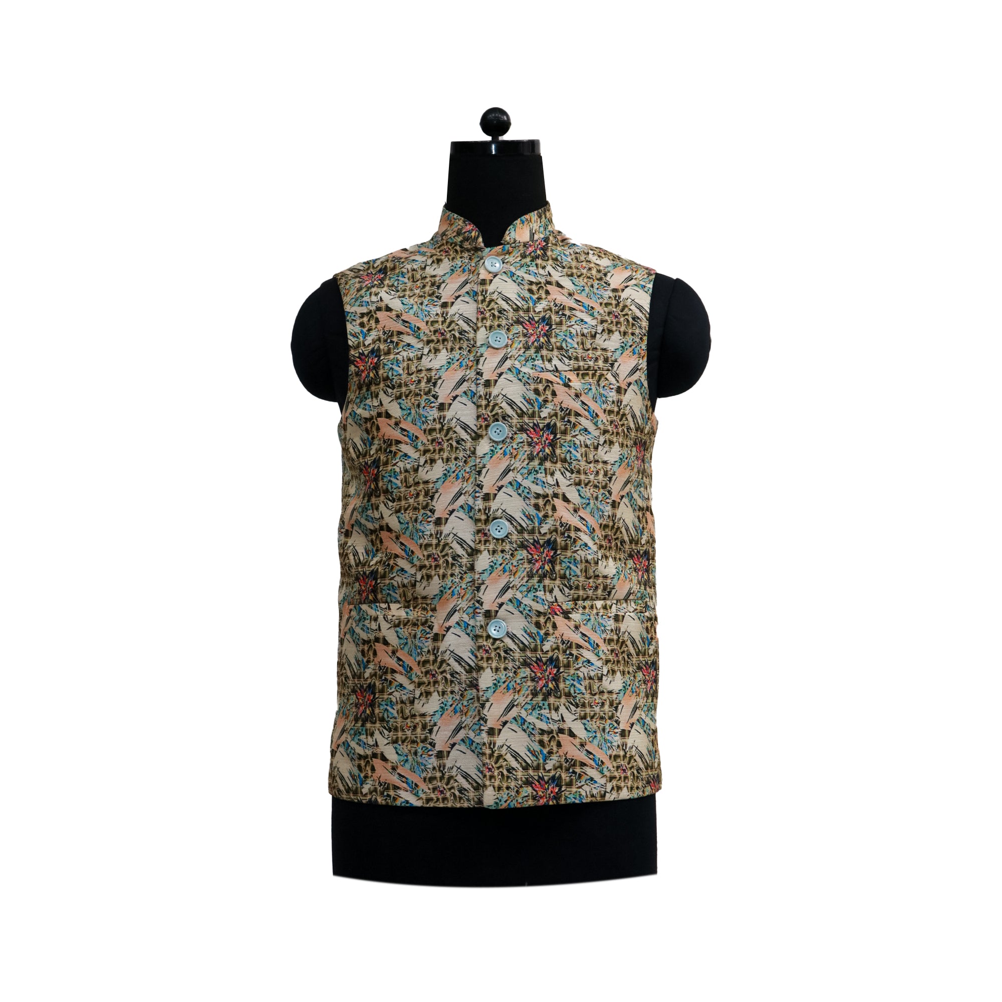 Men’s Multicolor Heritage Print Nehru Jacket with Ivory Kurta  Pajama – Festive Elegance