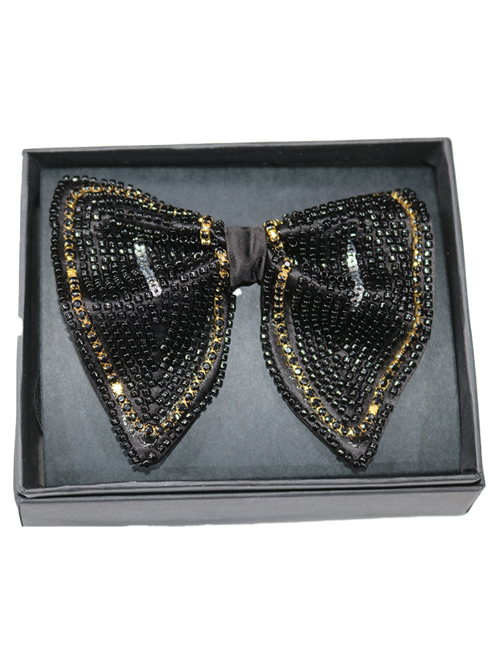 Glamorous Black Gold and Silver Beaded Luxury Bow Tie
