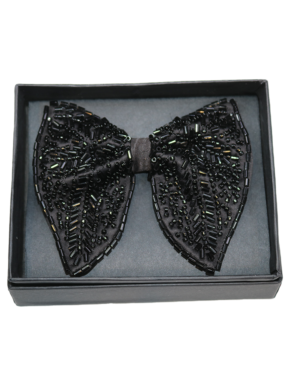 Sophisticated Black Bowtie Embellished with Jet Black Bugle Beads