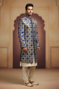 The Cobalt Lattice: Geometric Silk Sherwani