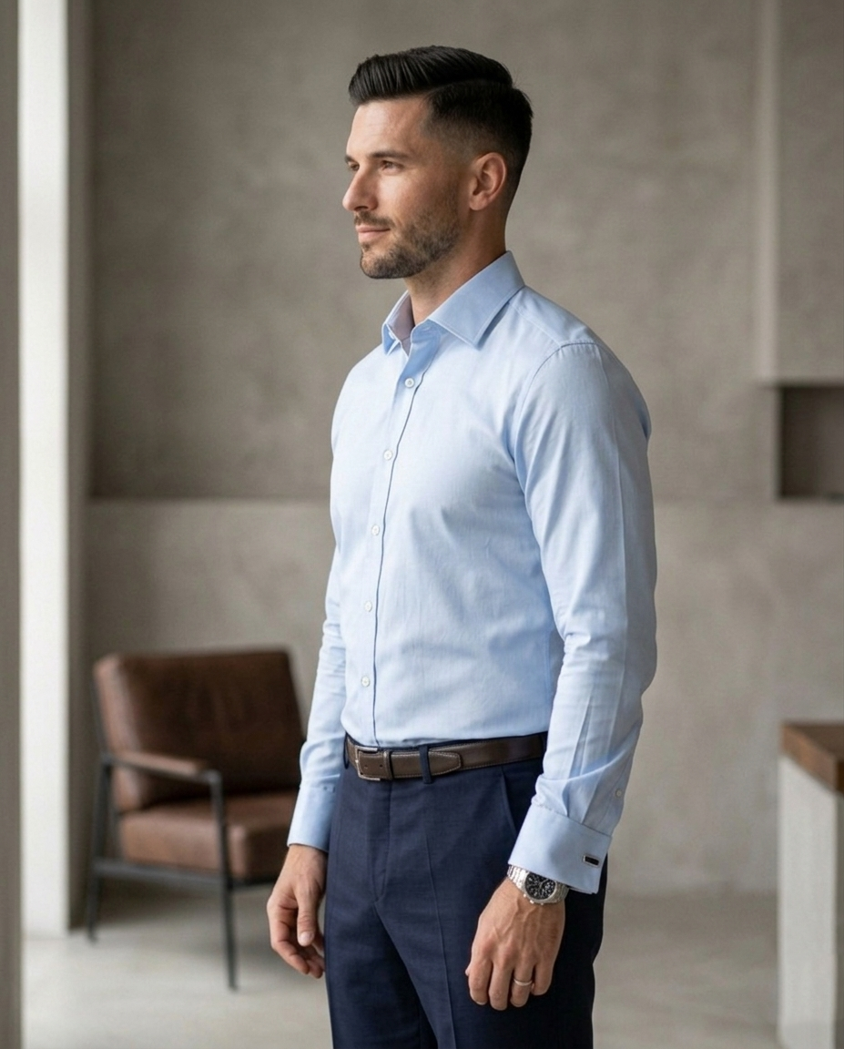 Men’s Light Blue Formal Shirt | Premium Slim Fit Office Wear Shirt | Full Sleeve Cotton Blend Business Shirt for Men