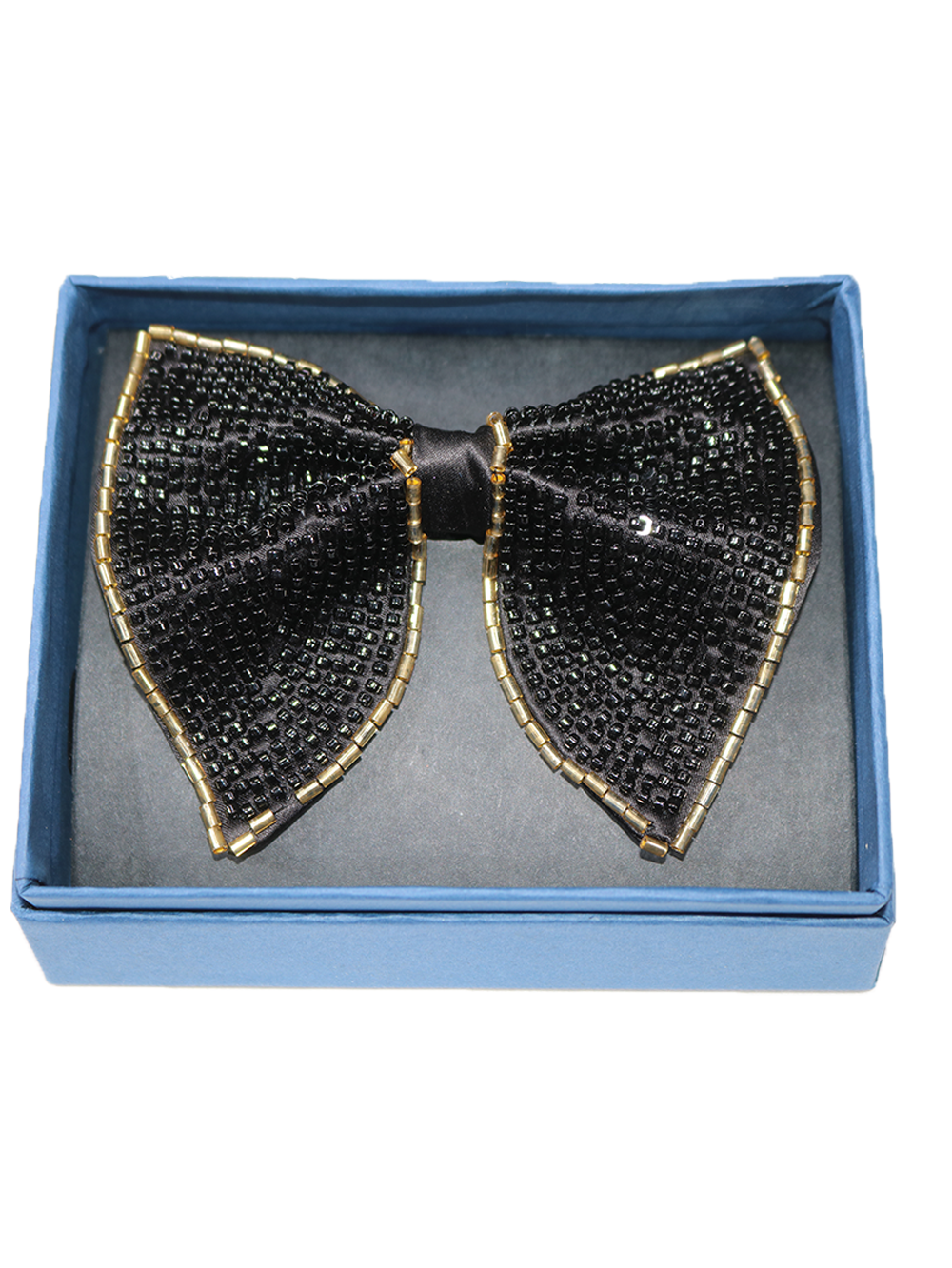 Sophisticated Black and Gold Beaded Bow Tie Luxury Accessory