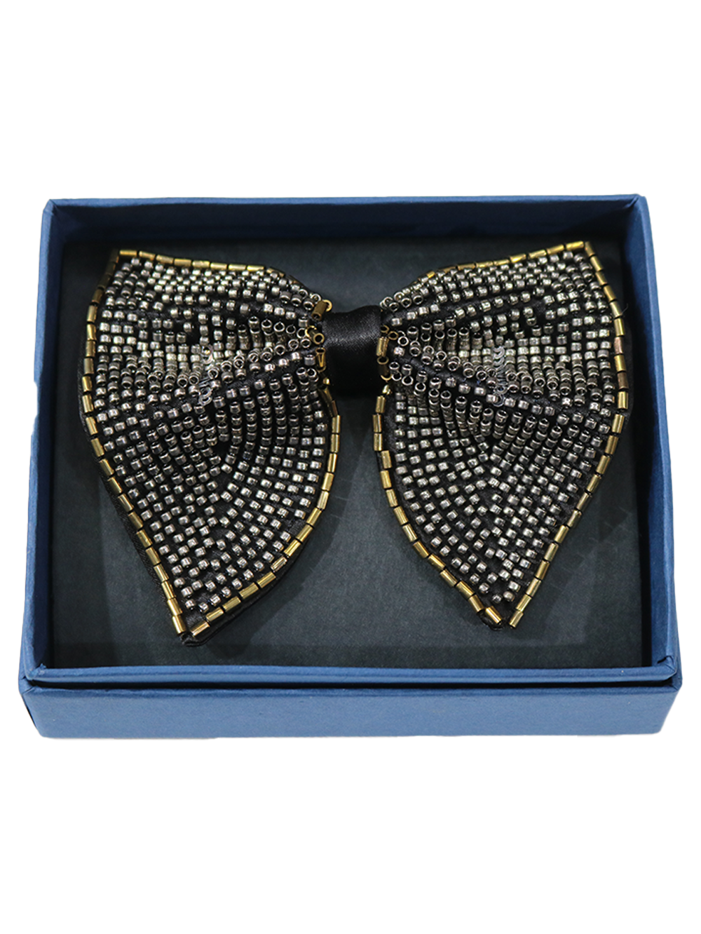 Luxurious Silver Gold and Black Beaded Bow Tie Accessory