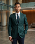 Premium Men's Slim Fit Emerald Green Blazer Textured Single Breasted Suit Jacket