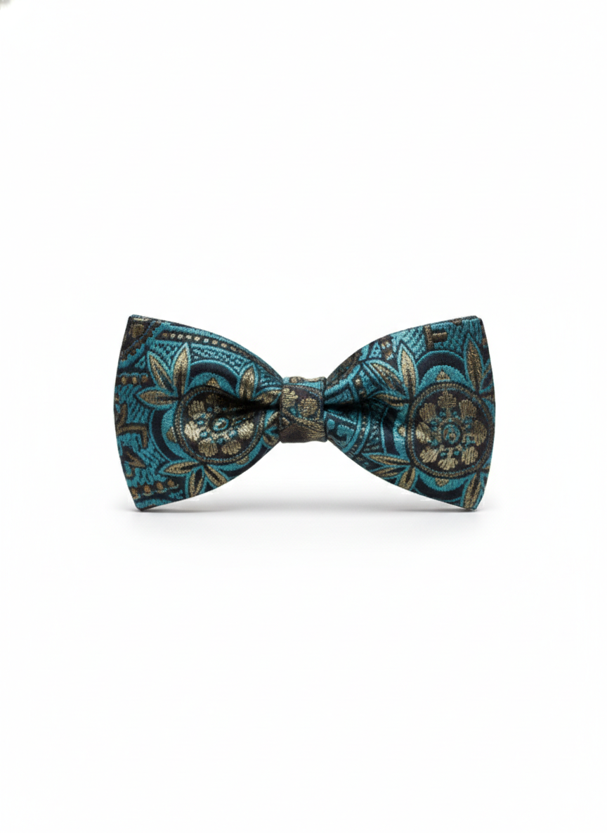 Ornate Teal and Antique Gold Mandala Men's Bow Tie