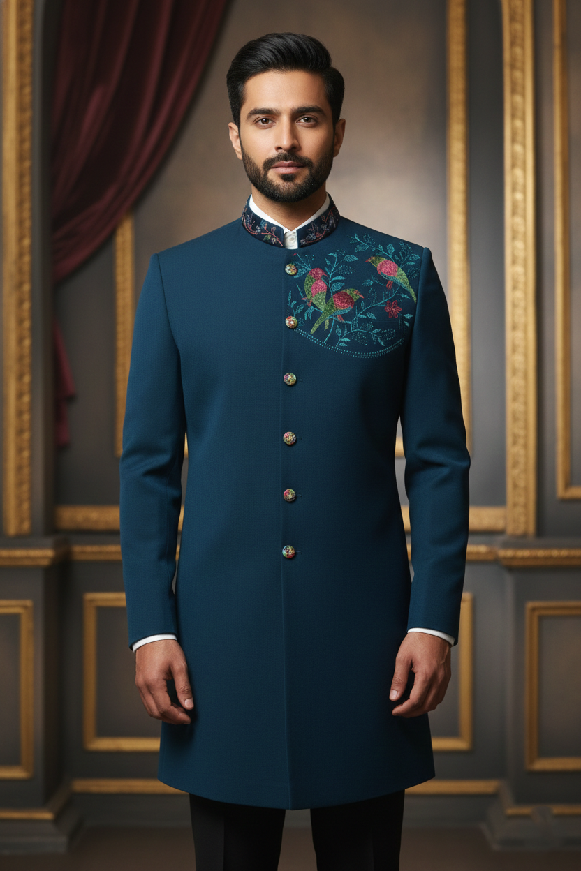 The Azure Artisan: Bird-Motif Indo-Western