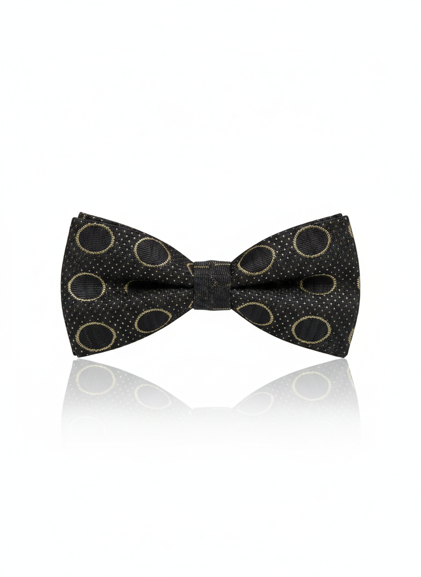 Classy Black And Gold Geometric Circle Men's Bow Tie
