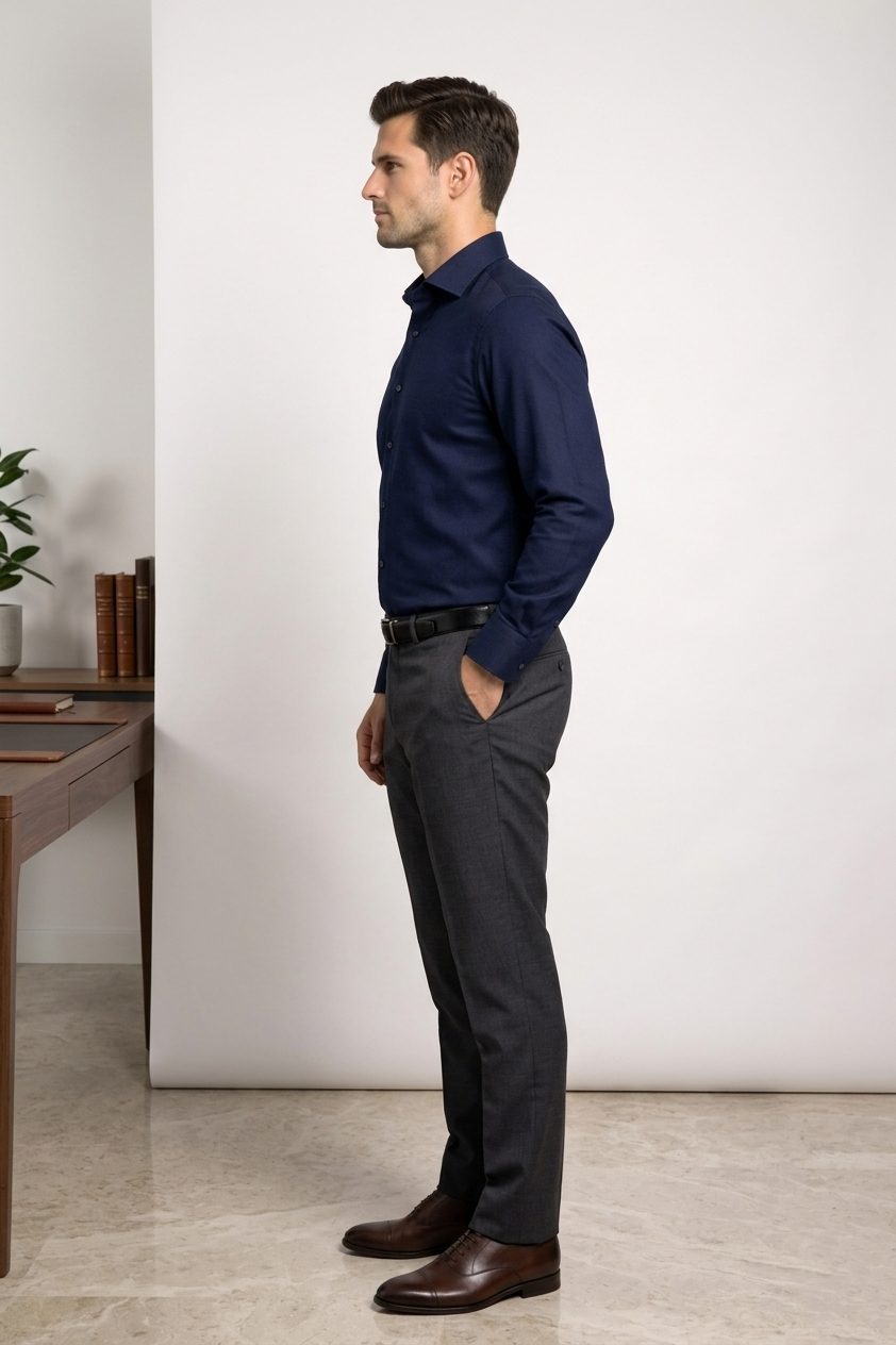 Men’s Navy Blue Formal Shirt | Premium Slim Fit Office Wear Shirt | Full Sleeve Cotton Blend Business Shirt for Men