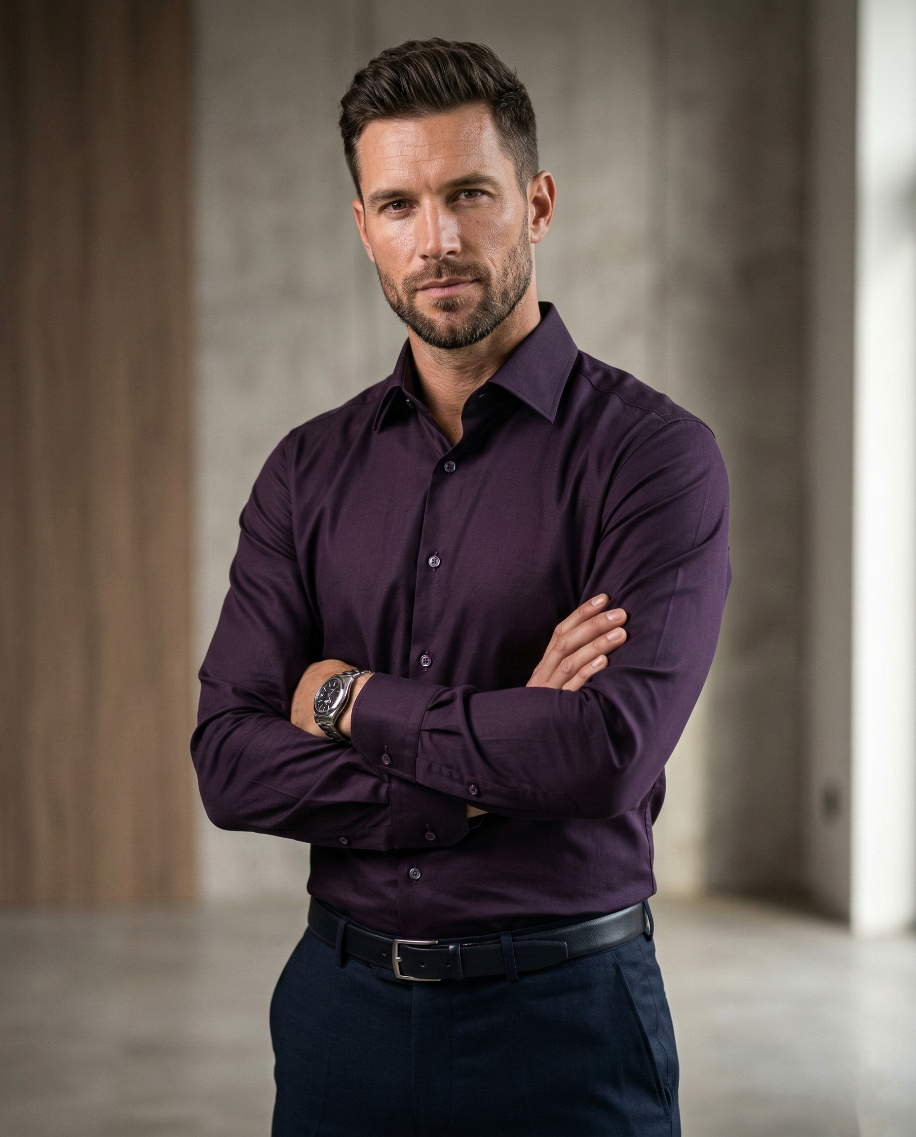 Men's Dark Purple Formal Shirt | Premium Cotton Blend | Slim Fit Office & Party Wear | Long Sleeve Button Down Shirt for Men