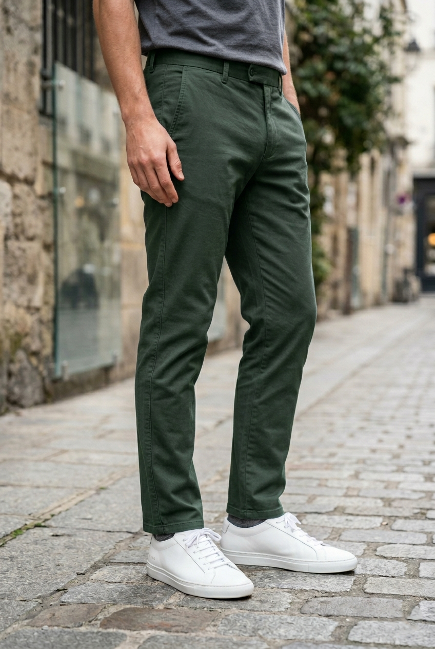 Slim-Fit Forest Green Chinos - Premium Cotton Trousers