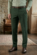 Men's Forest Green Herringbone Tweed Tailored Trousers