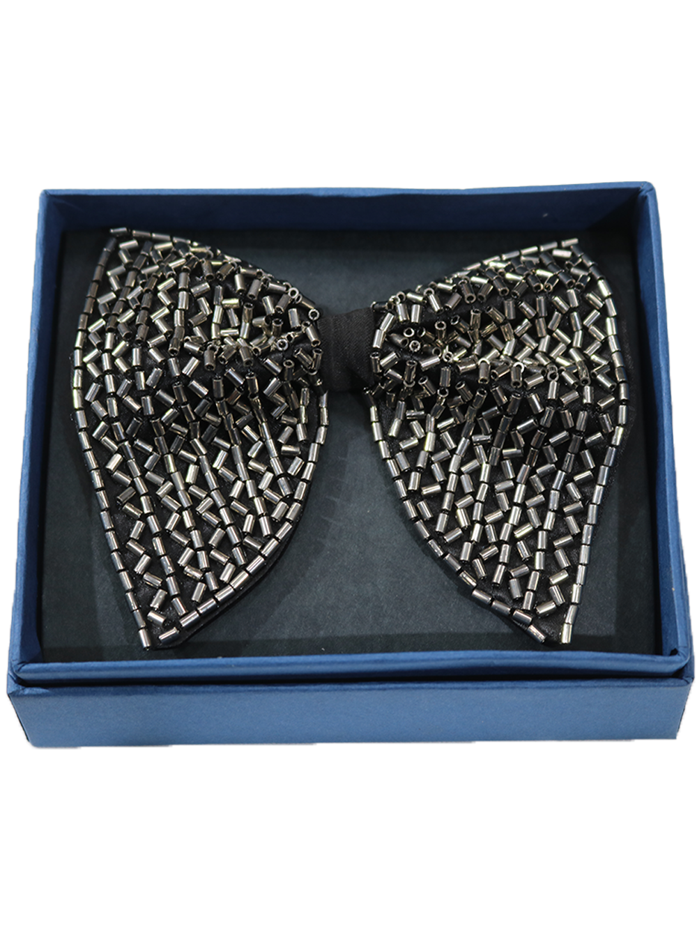 Stunning Black Bowtie with Textured Silver Bugle Bead Mosaic