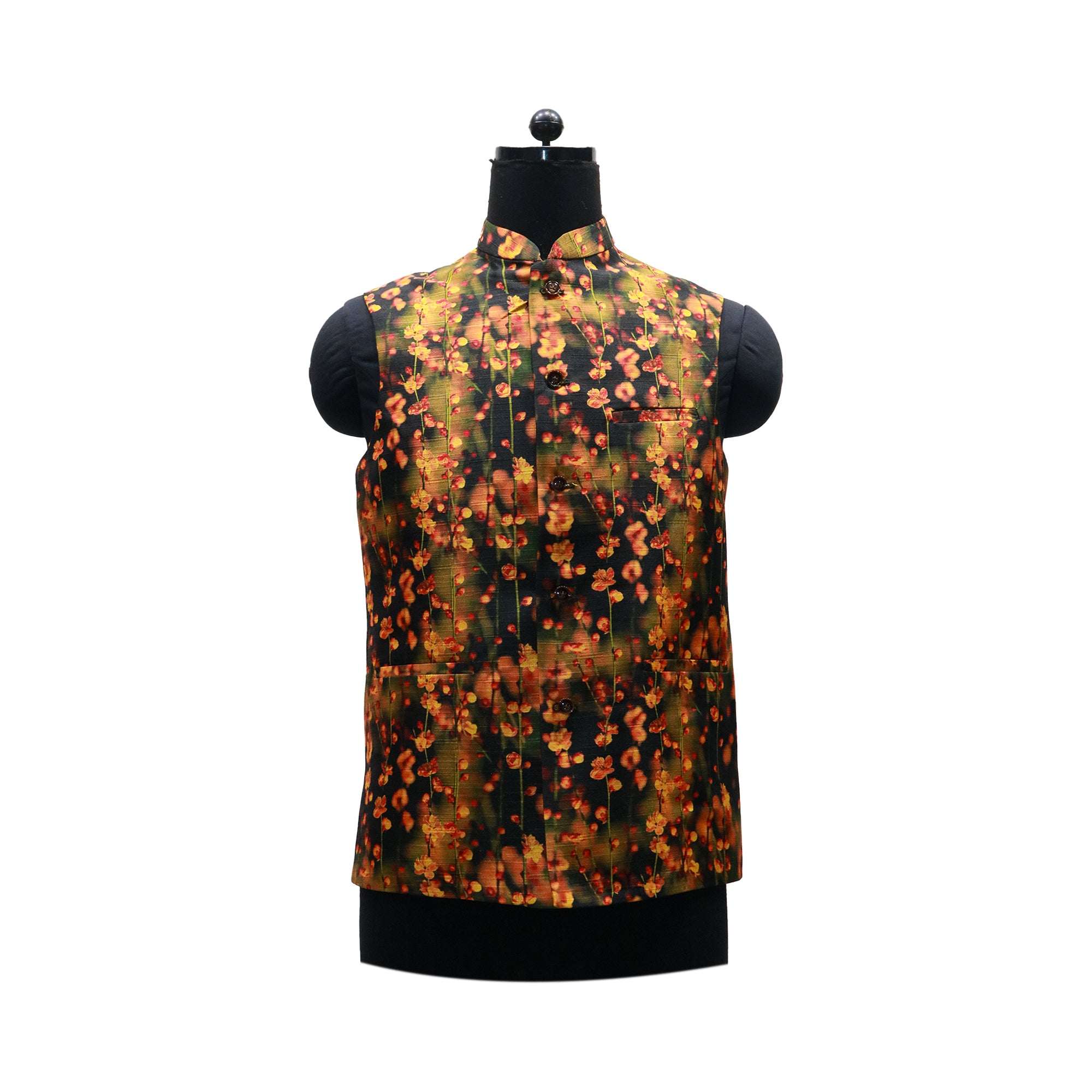 Men’s Dark Floral Nehru Jacket with Ivory Kurta Pajama –  Contemporary Festive Wear
