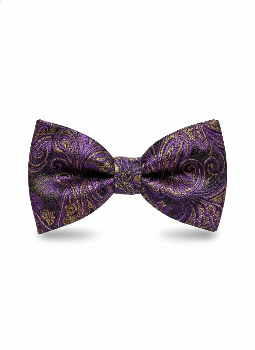 Regal Purple and Gold Paisley Pre-Tied Formal Bow Tie
