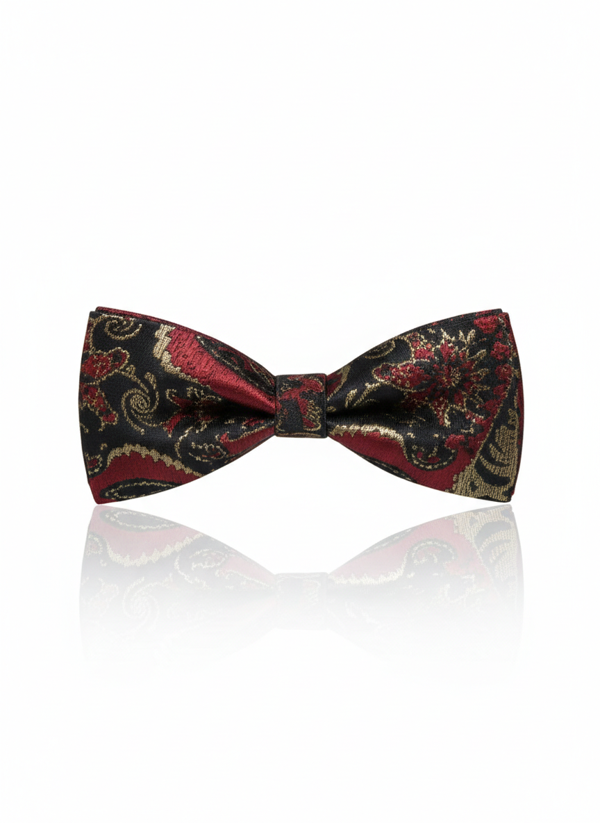 Luxurious Black Red And Gold Paisley Floral Bow Tie