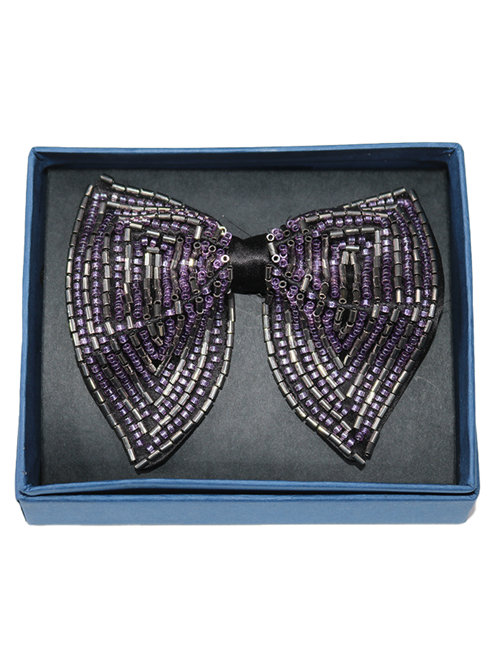 Luxurious Purple and Silver Beaded Bow Tie Fashion Accessory