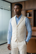 Men's Slim Fit Tweed Waistcoat Vintage Lapel Dress Suit Vest Off White