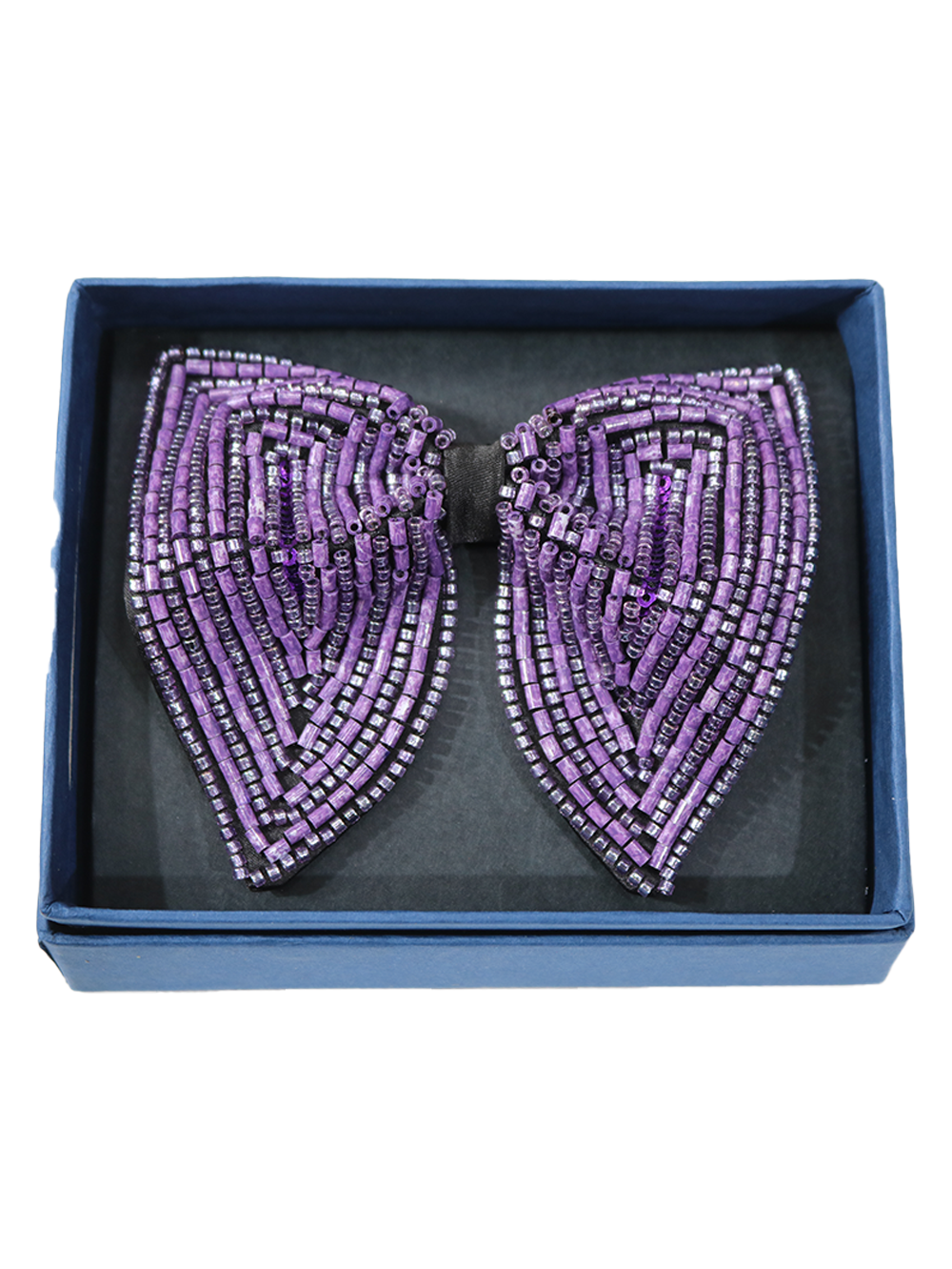 Luxury Black Bowtie with Radiant Purple Geometric Beadwork