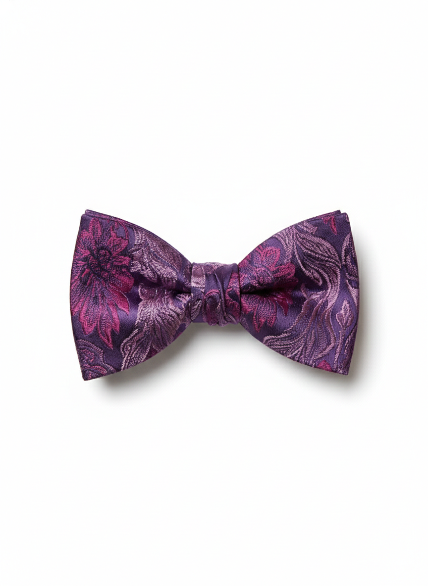Exquisite Royal Purple Floral Brocade Pre-Tied Formal Bow Tie