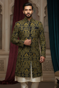 Golden Olive Baroque Fusion Indo-Western Sherwani