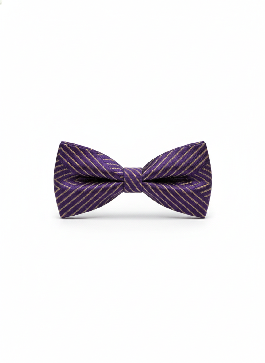 Elegant Purple and Gold Diagonal Striped Men's Bow Tie