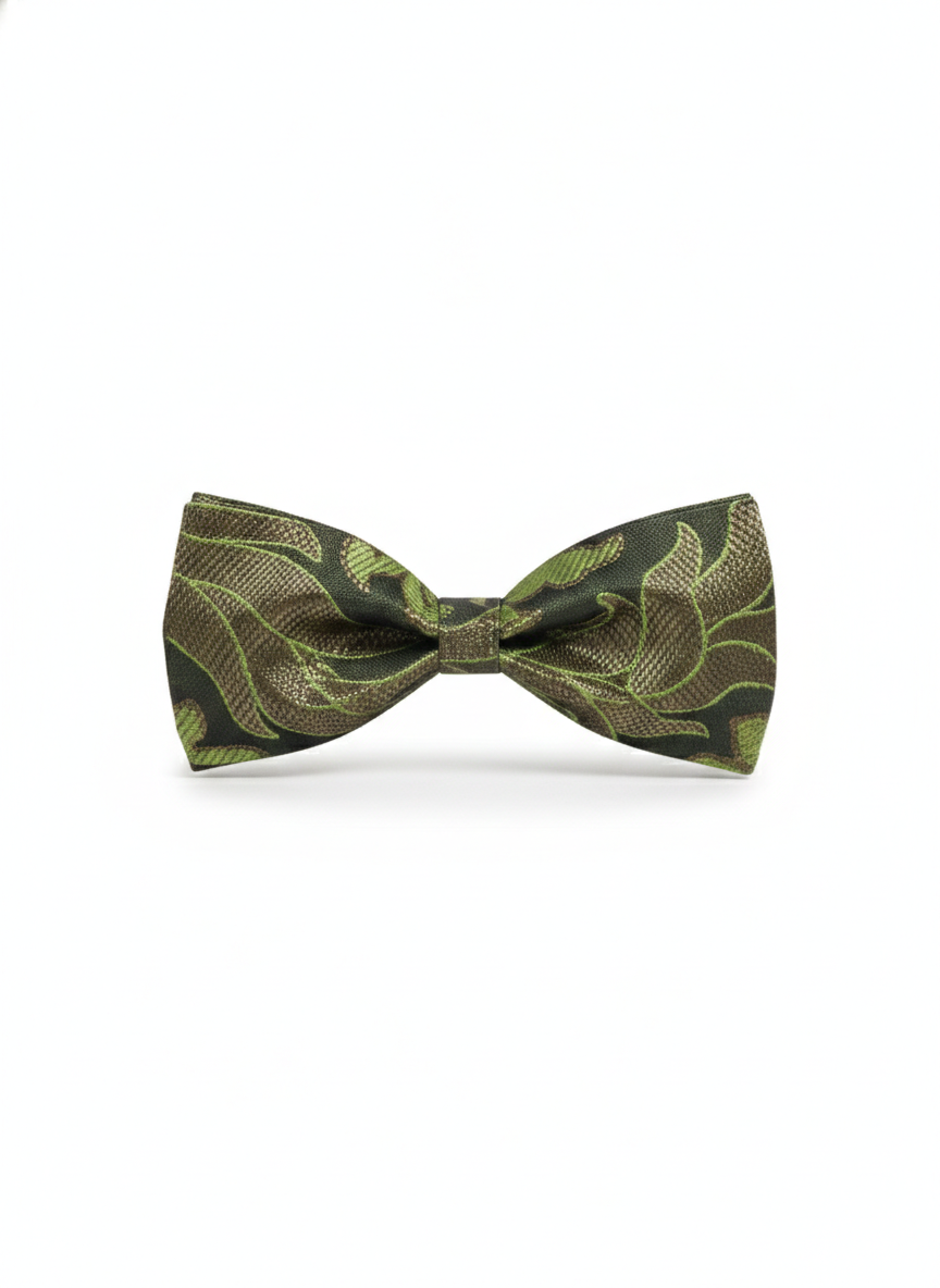 Luxury Olive Green and Bronze Baroque Men's Bow Tie