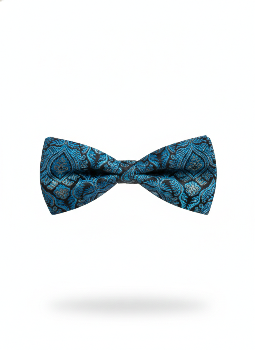 Luxury Teal Blue and Black Baroque Men's Bow Tie