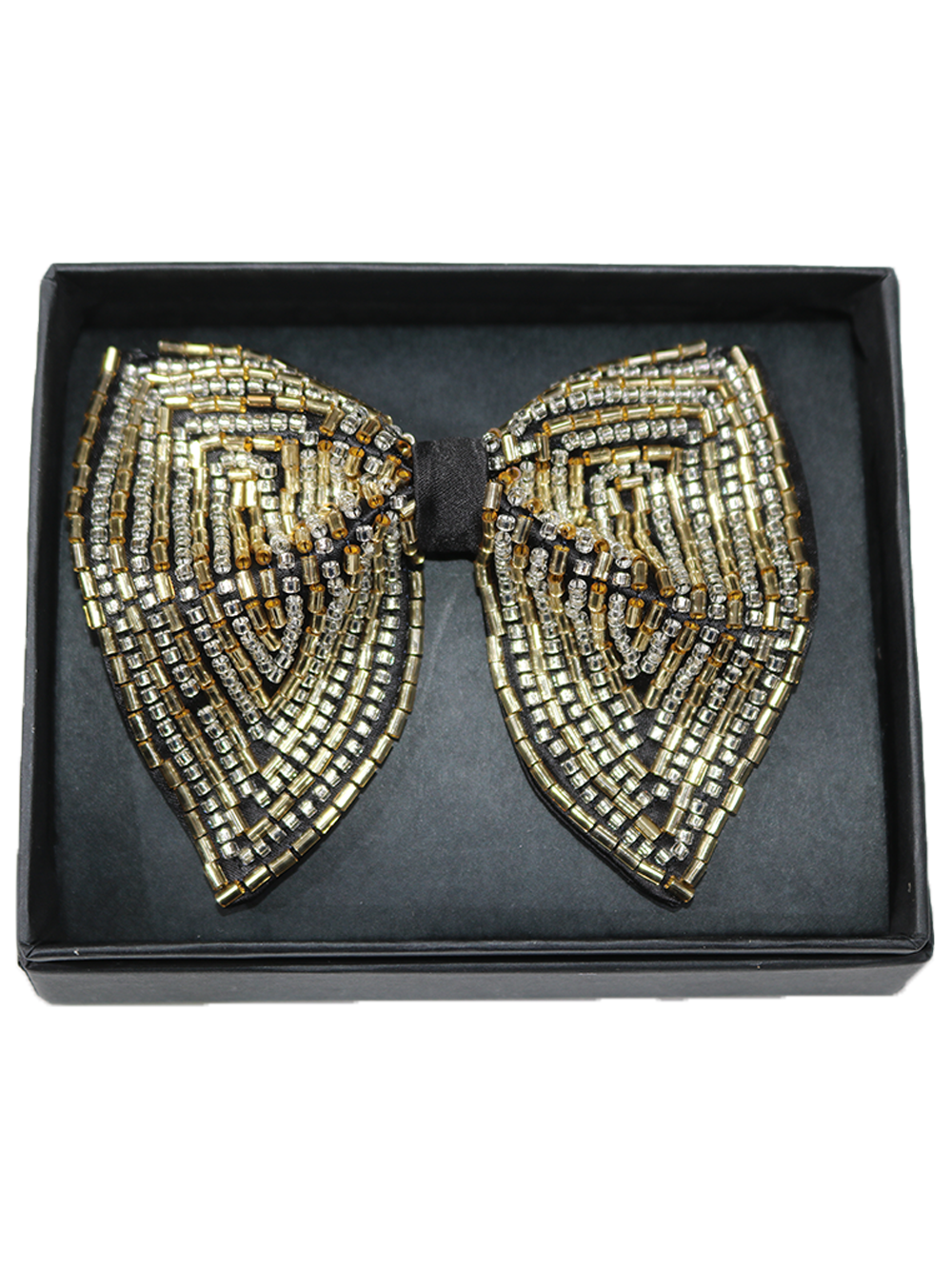Magnificent Gold Silver and Black Beaded Statement Bow Tie