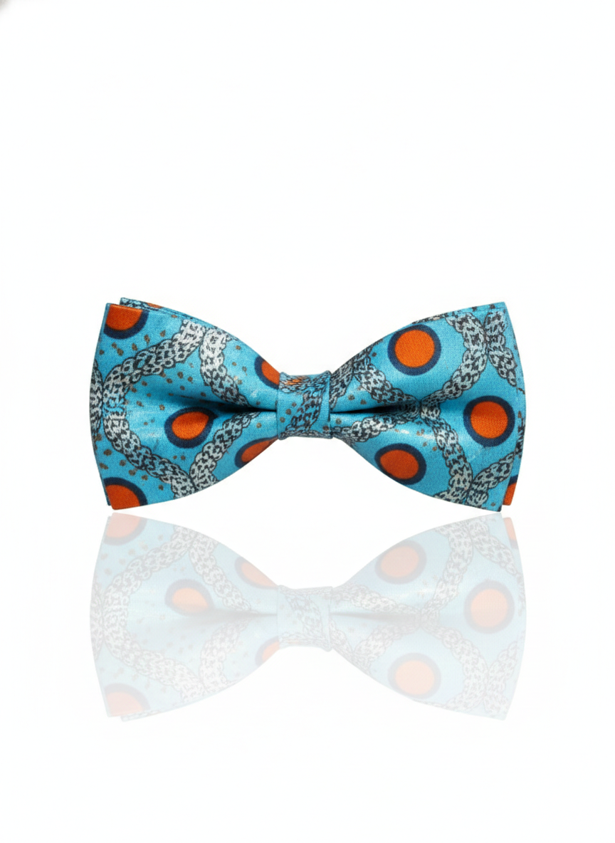 Vibrant Light Blue and Orange Abstract Geometric Men's Bow Tie