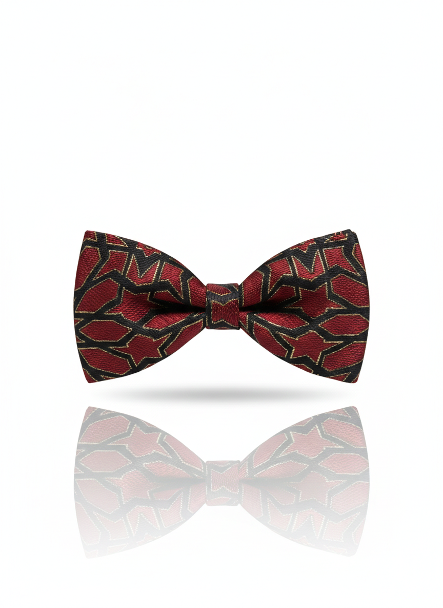 Bold Dark Red and Black Geometric Star Men's Bow Tie