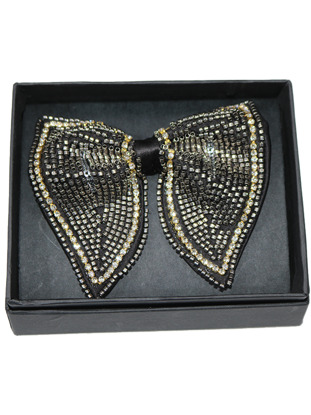 Glamorous Silver Gold and Black Beaded Luxury Bow Tie