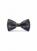 Elegant Navy Blue and Gold Paisley Pre-Tied Bow Tie