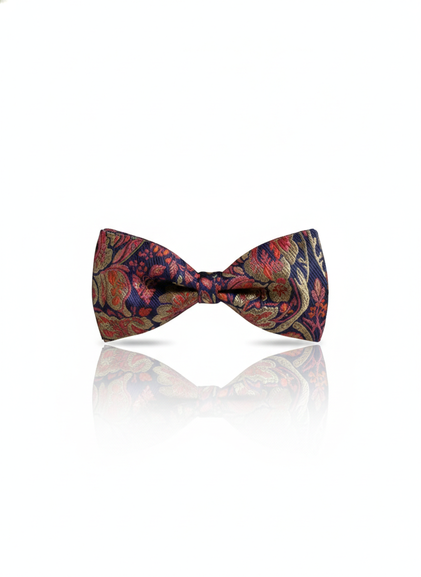 Luxury Navy Blue and Crimson Floral Men's Bow Tie