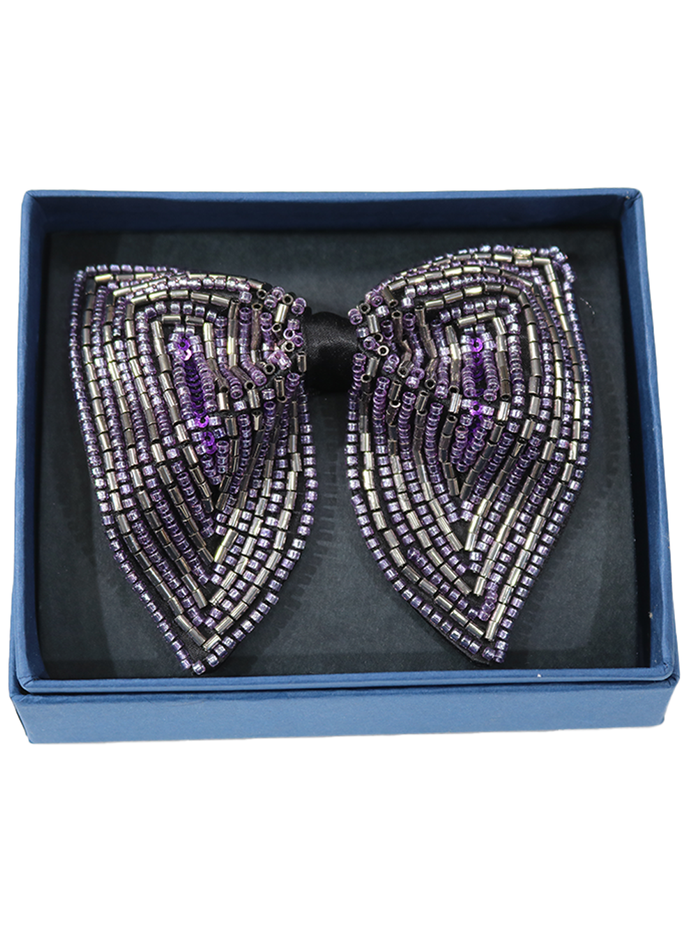Elegant Purple and Silver Beaded Bow Tie Statement Accessory