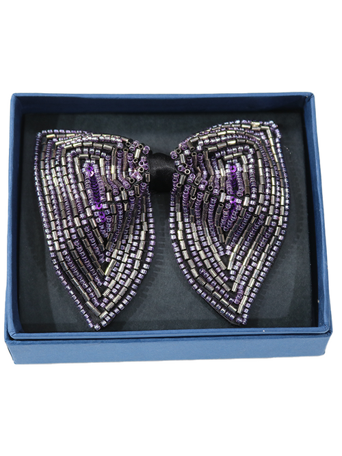 Elegant Purple and Silver Beaded Bow Tie Statement Accessory